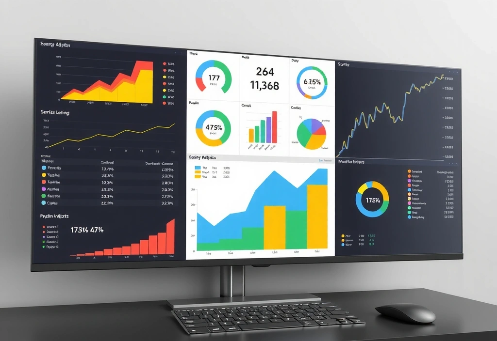 Business analytics dashboard showing key performance metrics and growth indicators